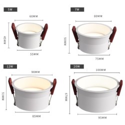 SPOTS LED RONDS BLANCS NOIRS (DOWNLIGHT) ENCASTRABLES HAUTE PERFORMANCE CADRE ÉTROIT 5W 7W 12W 20W