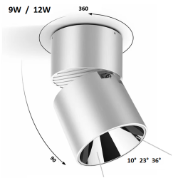 SPOT LED COB EN SAILLIE ROND  CARRÉ – BLANC NOIR ORIENTABLE PLIABLE ROTATIF 9W 12W