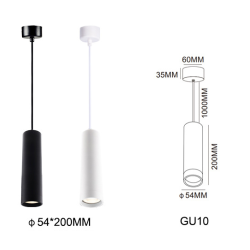 SUSPENSION LED TUBE ALUMINIUM BLANC NOIR AMPOULE GU10 5W