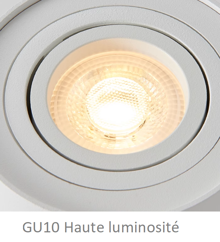 SPOT LED ROND 5W NOIR BLANC MONTAGE EN SURFACE GU10 AMOVIBLE ORIENTABLE ANTIÉBLOUISSEMENT