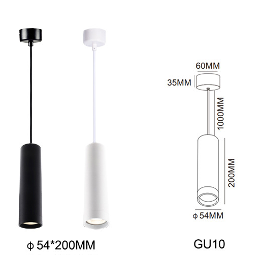 SUSPENSION LED TUBE SIMPLE ALUMINIUM BLANC NOIR AMPOULE GU10 5W  dimension